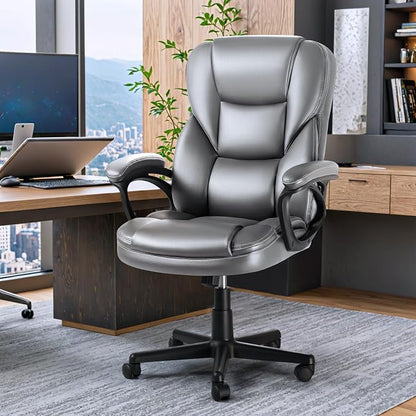 JUMMICO Executive Office Chair High Back Managerial Home Desk Chair, Adjustable Swivel Computer PU Leather Chair with Lumbar Support (Gray)