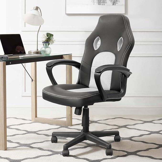 Furmax Office Chair Desk Chair Leather Gaming Chair Computer Chair Racing Style Ergonomic Adjustable Swivel Task Chair with Lumbar Support and Arms (White)