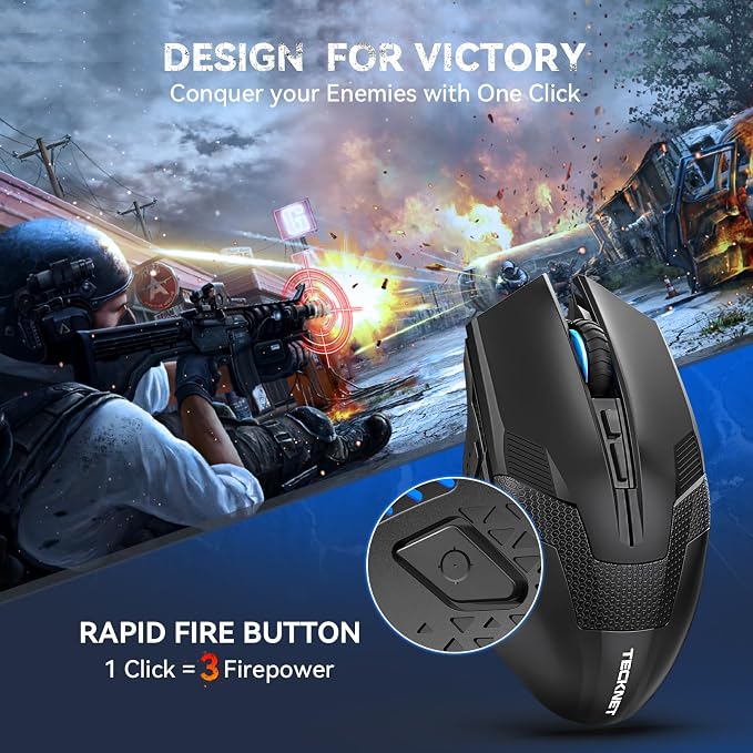 TECKNET Wireless Mouse-USB Ergonomic Optical Cordless Mouse with 8 Buttons,12-Month Battery Life,4800 DPI Optical Tracking,High-Precision 5 Adjustable DPI for PC/Mac/Laptop