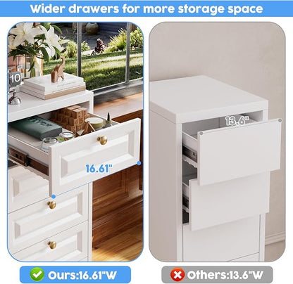 Metal Bathroom Storage Cabinet with 5 Drawers, Freestanding Bathroom Floor Cabinet for Home, Living Room, Assembly Required, White, 39.4" H x 16.6" W x 15.8" D
