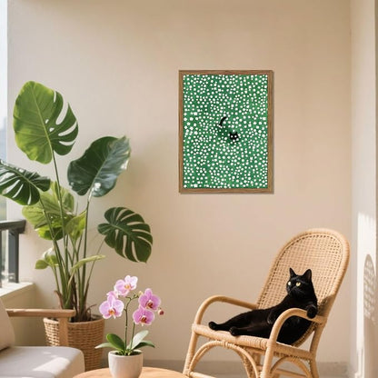 Framed Floral Black Cat Canvas Wall Art, Cute Black Cat in Daisy Field Painting, Animal Poster Print, Modern Home Aesthetic Wall Decor, Flowers Canvas Artwork for Bedroom Living Room 8x10 inch