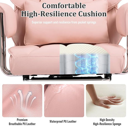 DYHOME 500 lbs Reclining Massage Office Chair with Foot Rest, Kneading Massage Home Office Chairs, High Back Office Desk Chair, Thicker Cushion, Big and Tall Ergonomic Chair for Heavy People, Pink