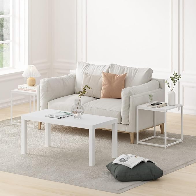 Furinno CAMNUS Side Table Set of 2, Metal Frame End Table, Square Open Frame Night Stand, Bedside Table, Easy Assembly, for Living Room, Bedroom, Solid White