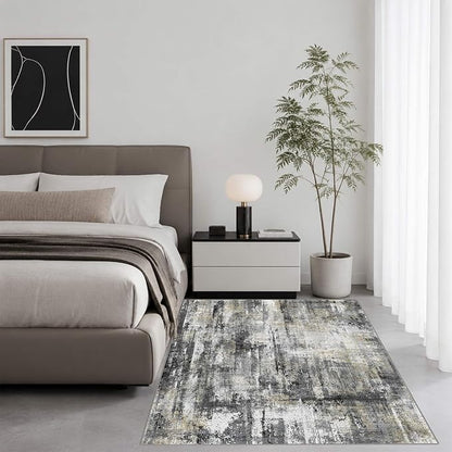 Latte&Fog 4x6 Rug for Living Room, Modern Abstract Washable Area Rug, Boho Non Slip Low Pile Throw Carpet for Indoor Bedroom, Dining Room, Office, Dorm, Classroom, Farmhouse and Kids Room