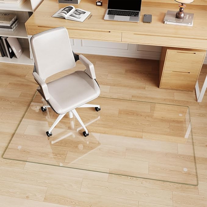 Glass Chair Mat 30" x 55" Heavy Duty Tempered Glass Office Chair Mat, Glass Floor Mat with Round Corner and Polished Edge for Smooth Glide, Carpet Hardwood Floor Protector