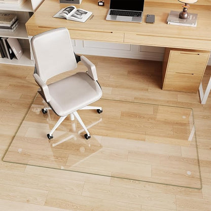 Glass Chair Mat 30" x 55" Heavy Duty Tempered Glass Office Chair Mat, Glass Floor Mat with Round Corner and Polished Edge for Smooth Glide, Carpet Hardwood Floor Protector