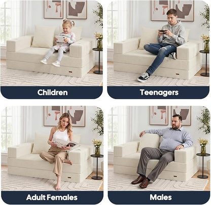 COMAX Futon Sofa Bed, 4‑in‑1 Convertible Sofa Bed, Folding Boneless Couches | Boneless Couch for living room, Fold Out Small Foldable Loveseat Floor Sleeper Mattress Lounge Space‑Saving, Beige
