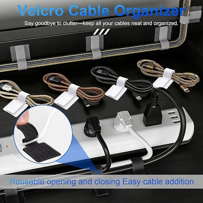 80 PCS Hook and Loop Cable Ties, Self Adhesive Cable Management Straps, Reusable Cord and Wire Organizer Clips for Under Desk, Computer, TV, Gaming Setup, Home Office and Kitchen, Black and Gray
