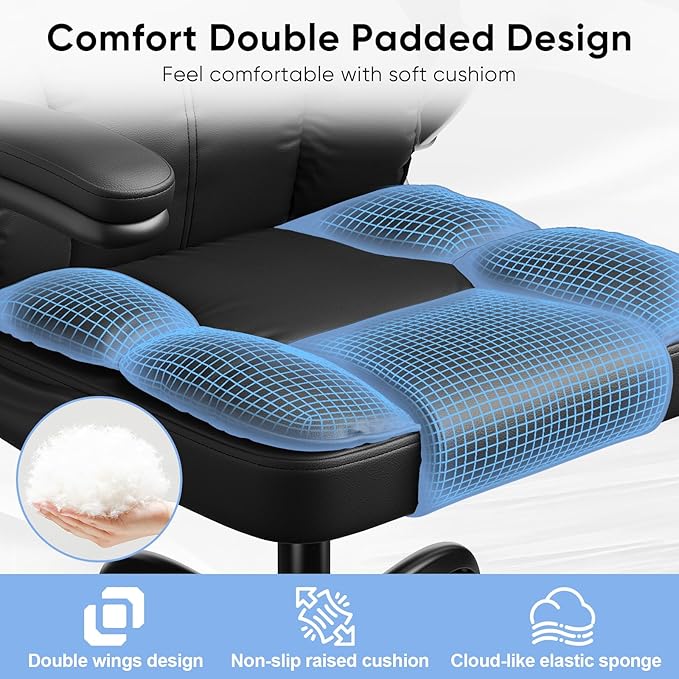 Kensaker Office Chair with Adjustable Headrest & Lumbar Support for for Lower Back Pain Relief, Executive PU Leather Chairs Comfy with Double Padding & 135° Rocking for Home Office, Black