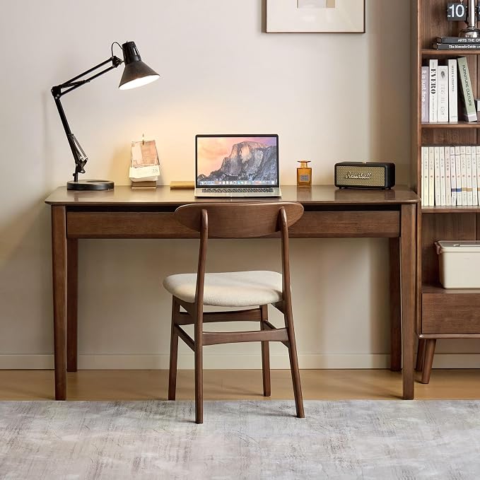 Retro Solid Wood Computer Desk, Office Writing Desk with Storage Drawers for Home Office, Study, Bedroom 55.11" W