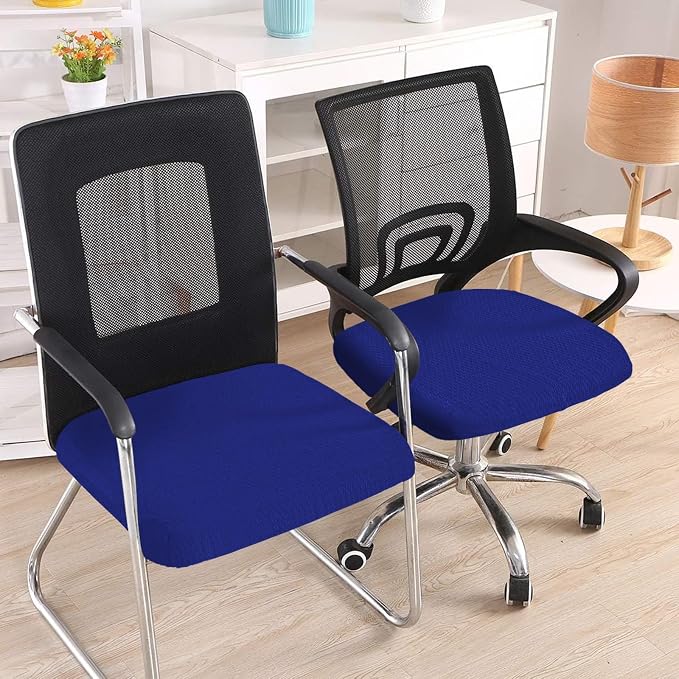 Smiry Stretch Jacquard Office Computer Chair Seat Covers, Removable Washable Anti-dust Desk Chair Seat Cushion Protectors - Royal Blue
