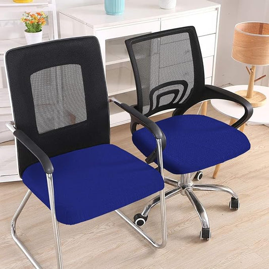 Smiry Stretch Jacquard Office Computer Chair Seat Covers, Removable Washable Anti-dust Desk Chair Seat Cushion Protectors - Royal Blue