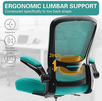 Mimoglad Office Chair, High Back Ergonomic Desk Chair with Adjustable Lumbar Support and Headrest, with flip-up Armrests for Guitar Playing, 5 Years Warranty (Modern, Dark Green(Black Frame))