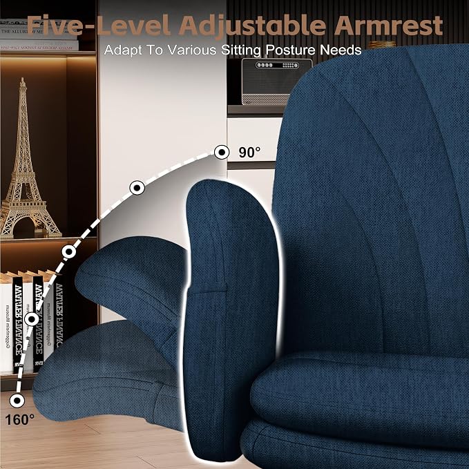 Vonesse Criss Cross Office Chair with Wheels & Armrests, Height Adjustable Vanity Chair, Makeup Chairs with Side Pockets Design, Comfortable Computer Desk Chairs for Home (Linen Fabric,Blue)