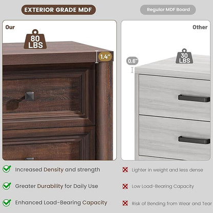 Standifurno Walnut Night Stand with Drawers, Rustic Washed Walnut Nightstand, Farmhouse Bed Side Table for Bedroom, Bedside End Table for Living Room, Bedroom Furniture, Large Storage Wood Nightstand