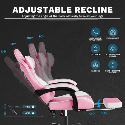 Ergonomic Video Gamer Chairs Gaming Computer Chair Gamer Chairs for Adults Massage Lumbar Support Swivel Height Adjustable Headrest Backrest
