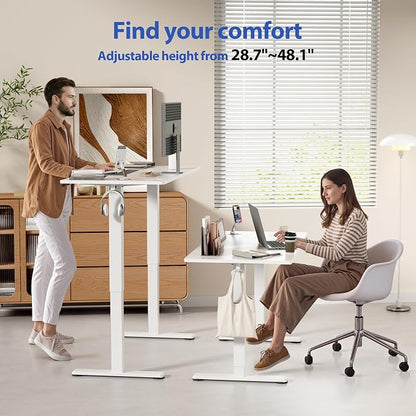 YESHOMY Height Adjustable Electric Standing Desk, 46 x 24 Inches Memory Home Office Sit Stand up Desk with Phone Holder and USB Charging Port, White