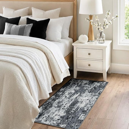 RELEANY Washable Area Rugs 2'x4' Non-Slip Modern Abstract Soft for Living Room Entryway Bedroom Kitchen, Print Pattern, Black Navy Blue Gray