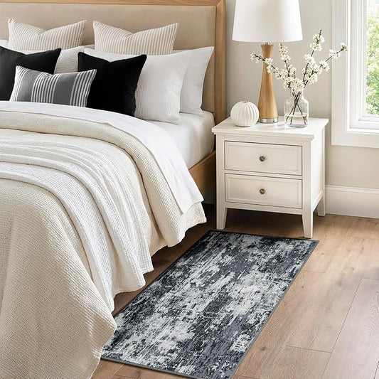 RELEANY Washable Area Rugs 2'x4' Non-Slip Modern Abstract Soft for Living Room Entryway Bedroom Kitchen, Print Pattern, Black Navy Blue Gray