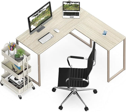 SHW Mission 48 x 48 Inches L-Shape Home Office Computer Desk, Maple