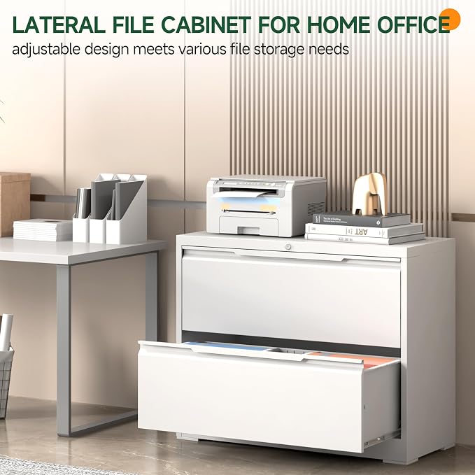 Lateral File Cabinet 2 Drawer, Metal File Cabinet with Lock | Filing Cabinets for Home Office, Black Locking Deep Drawer for Hanging Files Letter/Legal/A4/F4 Size, Assembly Required