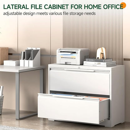 Lateral File Cabinet 2 Drawer, Metal File Cabinet with Lock | Filing Cabinets for Home Office, Black Locking Deep Drawer for Hanging Files Letter/Legal/A4/F4 Size, Assembly Required