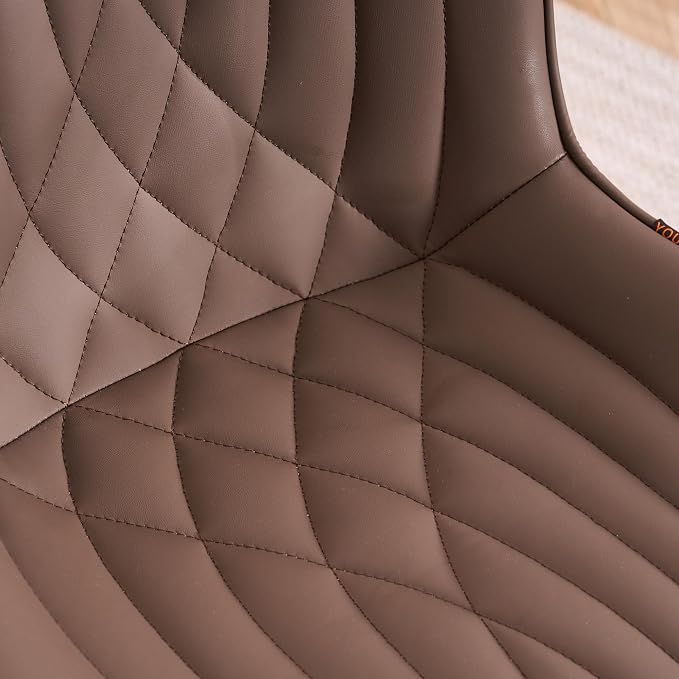 YOUTASTE Armless Office Desk Chair with Wheels, Adjustable Swivel Vanity Chair, PU Leather Upholstered, Ergonomic Back Support, Modern All Brown Computer Chair for Home Office, Bedroom, Study