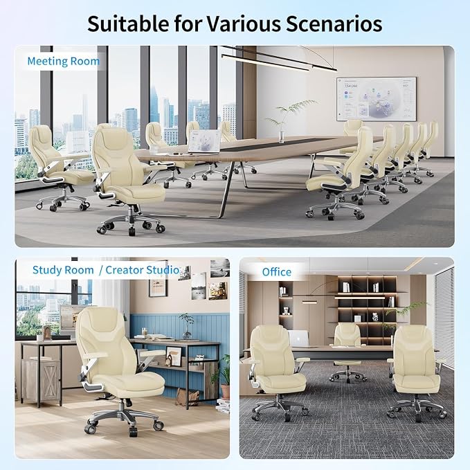 Big and Tall Office Chair with 5D Arms, Fabric & PU Leather Heavy Duty Desk Chair, Adjustable Lumbar Support & Height, Tilt Function, High Back Ergonomic Executive Computer Chair