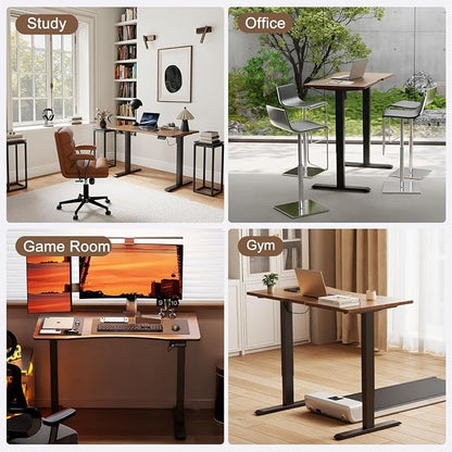Solid Wood Electric Standing Desk 47.2"x23.6"Home Office Desk,Adjustable Workbench with 3 Stages Single Motor, Computer Workstation with T-Shaped Metal Bracket,Walnut Standing Desk for Gaming(1 Box)
