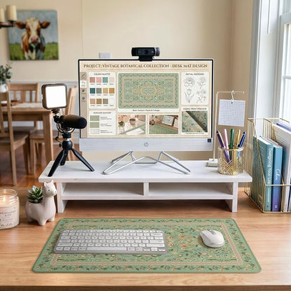 iCasso Aesthetic Flower Mouse pad for Laptop, Desk Pad Mat, Desk Matt for Desktop 13.7"x23.6", Anti-Slip Mousepad with Stitched Edges for Laptop Computer Keyboard(Light Green)