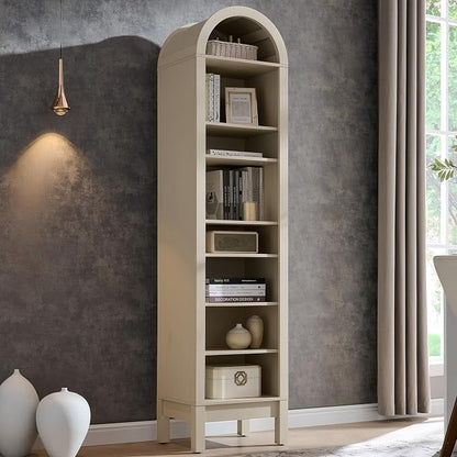 IFGET 71" Tall Arched Bookshelf, 8 Tiers Arch Bookcase with Storage, Modern Farmhouse Book Shelf with Adjustable Shelves, Wood Bookshelf w/Open Display Shelves for Living Room, Office (Cream)