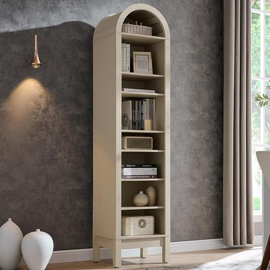 IFGET 71" Tall Arched Bookshelf, 8 Tiers Arch Bookcase with Storage, Modern Farmhouse Book Shelf with Adjustable Shelves, Wood Bookshelf w/Open Display Shelves for Living Room, Office (Cream)