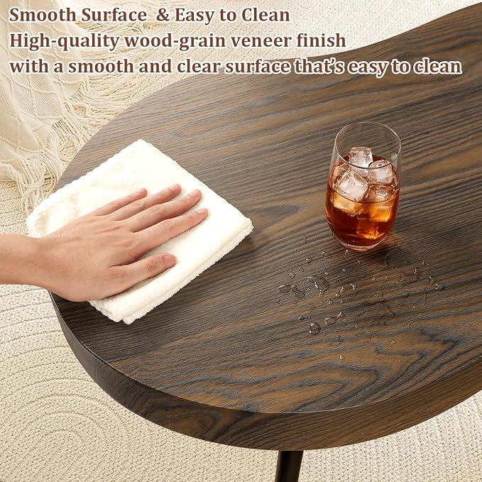 Small Irregular Coffee Table Thick Top Cloud Table for Living Room Modern Industrial Coffee Table Wooden Funky Coffee Tables for Small Space Home Office Easy Assembly Rustic Brown