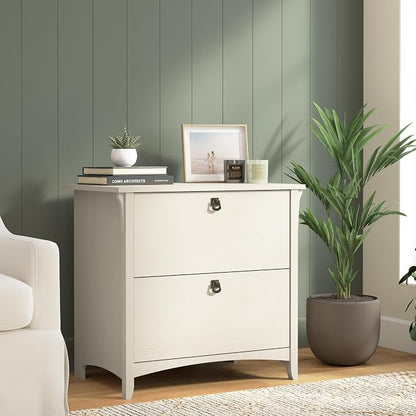 Bush Home Salinas 2 Drawer Lateral File Cabinet in Antique White, Home Office Storage Solution, Organizer with Drawers for Workspace, Filing Unit