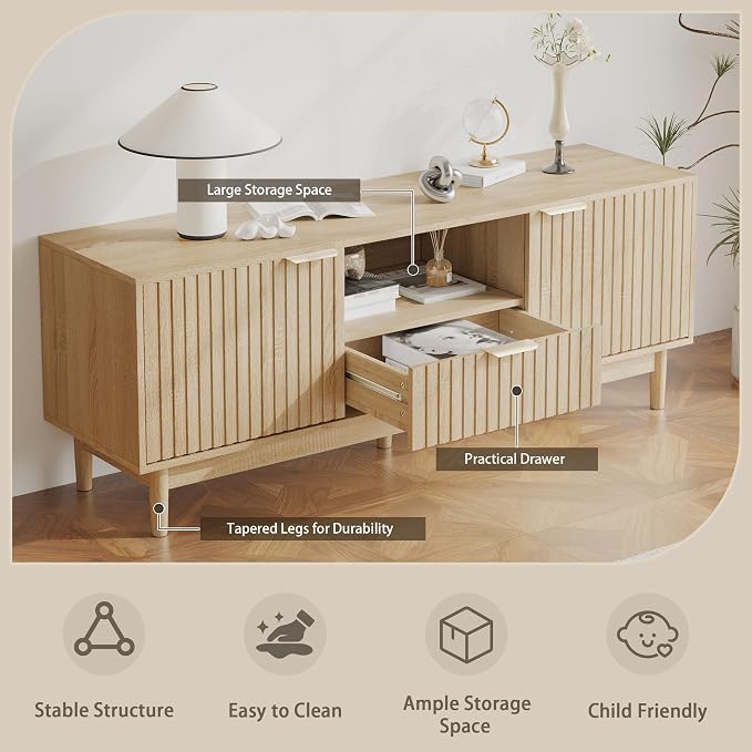 TV Stand and Coffee Table Set of 2, Mid Century Modern Lift Top Coffee Table, TV Console Table Living Room Table Sets for Living Room, Bedroom, Home Office, Oak