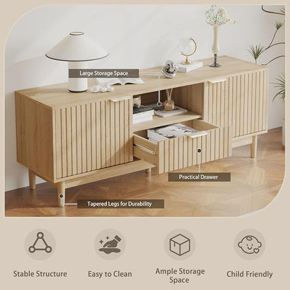 TV Stand and Coffee Table Set of 2, Mid Century Modern Lift Top Coffee Table, TV Console Table Living Room Table Sets for Living Room, Bedroom, Home Office, Oak