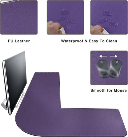 Mydours L Shaped Desk Mat, (38"+38) x 13" Large PU Leather Corner Desk Pad Blotter, XXL Large Waterproof Gaming Mouse Pad, L Shaped Mouse Pad for Computer Keyboard Home Office (Purple)