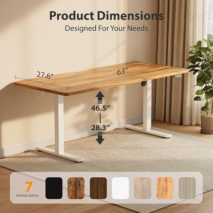 Cubiker Standing Desk, 63x28 Inches Sit Stand Home Office Desk, Electric Stand up Desk, Adjustable Desk with Splice Board, White Frame/Light Rustic Top