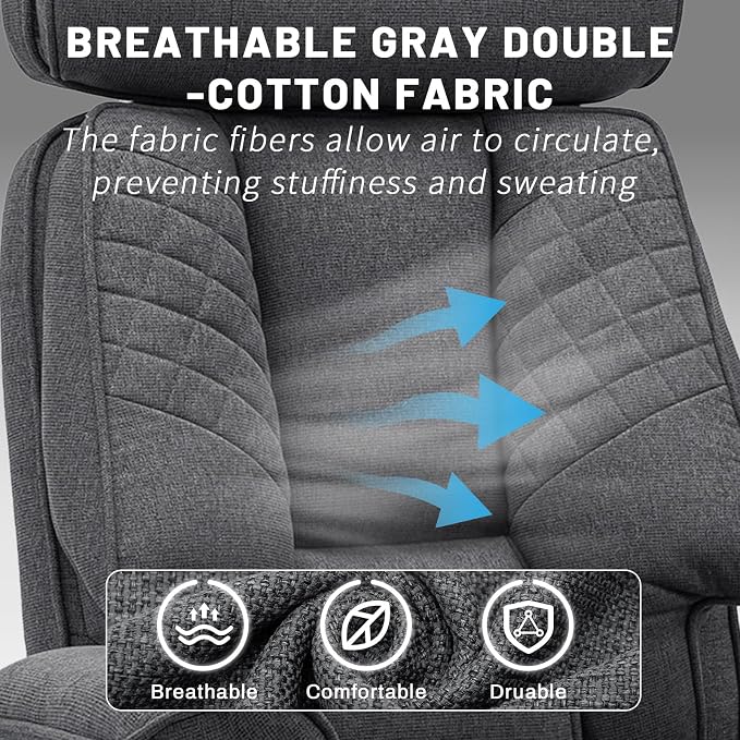 HOFFREE 500lbs Big and Tall Office Chair for Heavy People Executive Office Chair with Wide Seat High Back Computer Desk Chair with Adjustable Lumbar Support Grey Fabric