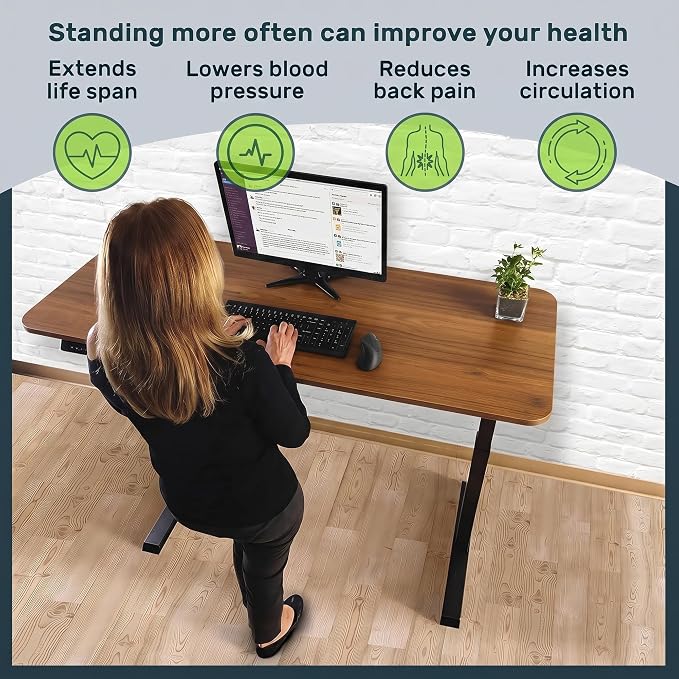 TechOrbits Electric Standing Desk Frame 60 x 24 Inch Tabletop - Motorized Workstation Two Leg Stand Up Desk with Memory Settings and Telescopic Sit Stand Height Adjustment (Black Frame/Wood BrownTop)
