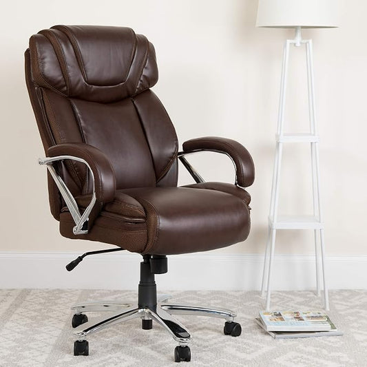 Flash Furniture Hercules Series High-Back Swivel LeatherSoft Office Chair, Ergonomic Executive Chair with Headrest and Adjustable Height, Brown