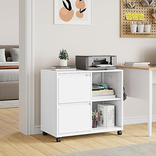 Storage Filing Cabinets Office Drawers White Rolling File Cabinet Printer Stand Lateral Mobile Under Desk Organizer Lateral Filing Cabinet with Wheels Adjustable Shelves Printer Table for Home Office