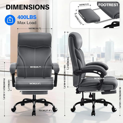 AreShark Office Chair - Ergonomic Comfortable High Back Computer Desk Chair with Foot Rest - Executive Breathable Swivel Rolling Reclining Leather Chair with Lumbar Support for Home Gaming Relaxing