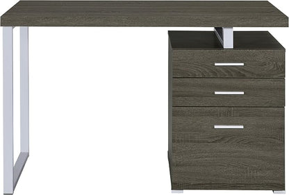 Coaster Home Furnishings Brennan Modern Contemporary Home Office 3-Drawer Writing Desk with Drawers Computer Desk Study Table File Cabinet Storage Silver Metal Frame Weathered Grey 800520