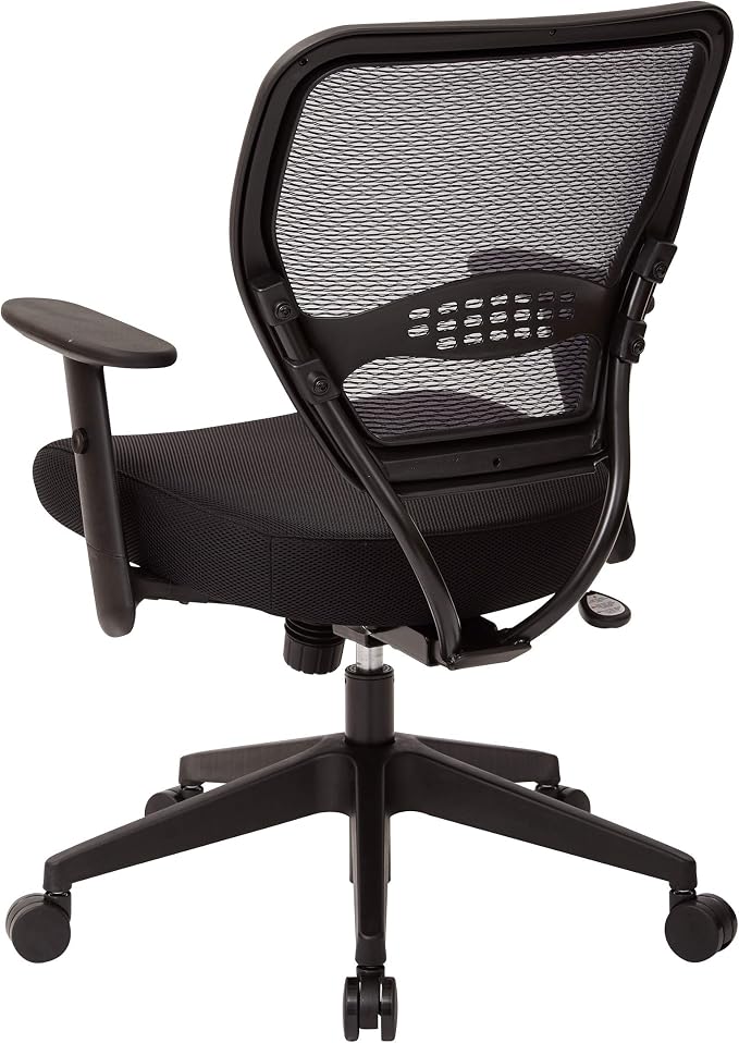 Space Seating 55 Series Professional Dark Air Grid Back Adjustable Office Desk Chair with Built-in Lumbar Support, Black Mesh