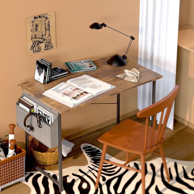 YSSOA Computer Desk Home Office Work Study Writing Modern Simple Table with Headphone Hooks