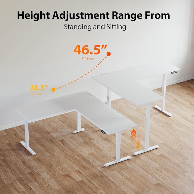 Agilestic L-Shaped Standing Desk Adjustable Height, Electric Corner Standing Desk, Sit Stand Up, 75x61 inch Sit Stand Computer Table, White