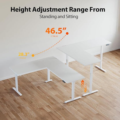 Agilestic L-Shaped Standing Desk Adjustable Height, Electric Corner Standing Desk, Sit Stand Up, 75x61 inch Sit Stand Computer Table, White