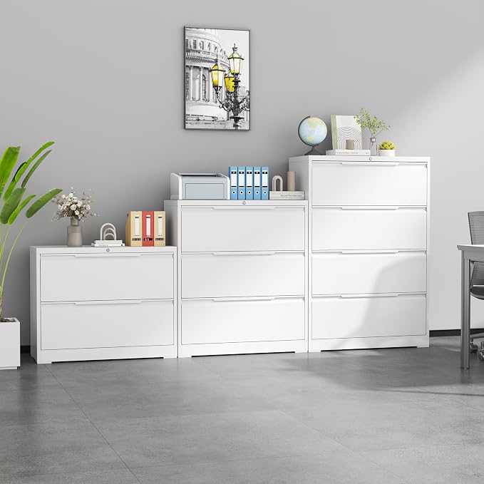 2 Drawer Lateral File Cabinet with Lock,Metal File Cabinets for Home Office,Locking Filing Cabinet for Letters/Legal/A4 Size, Assembly Required,White Widen