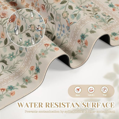 iCasso Aesthetic Flower Mouse pad for Laptop, Desk Pad Mat, Desk Matt for Desktop 13.7"x23.6", Anti-Slip Mousepad with Stitched Edges for Laptop Computer Keyboard(Beige)